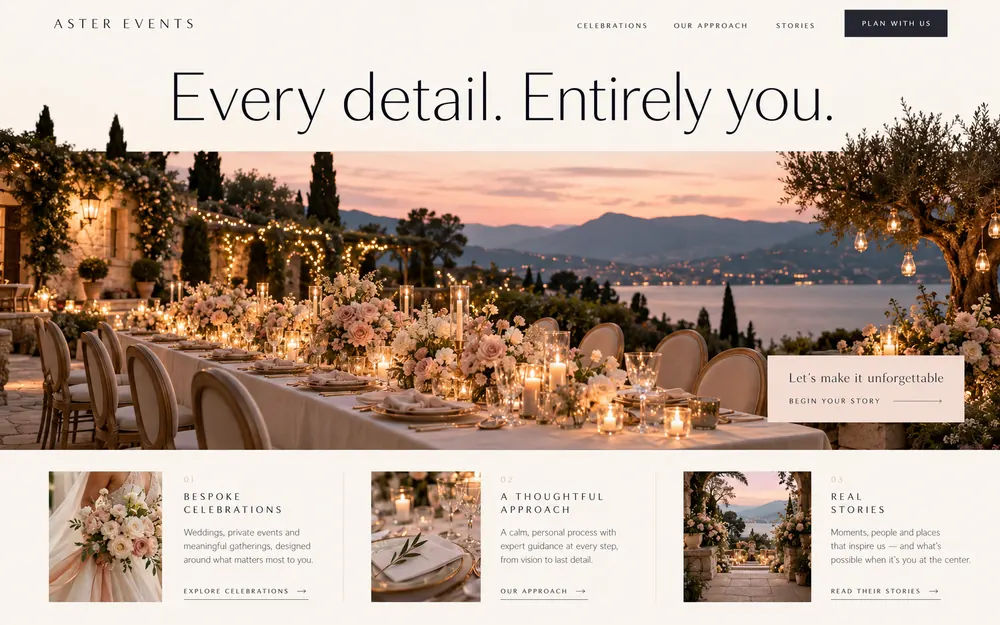 Aster Events website concept